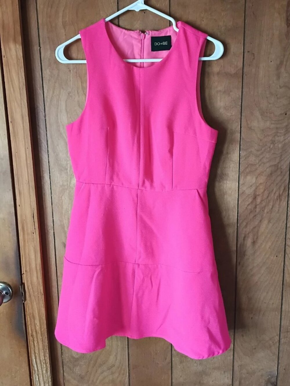 DO+BE Bright Pink Sleeveless Fit & Flare Dress Size M Back Zip Structured